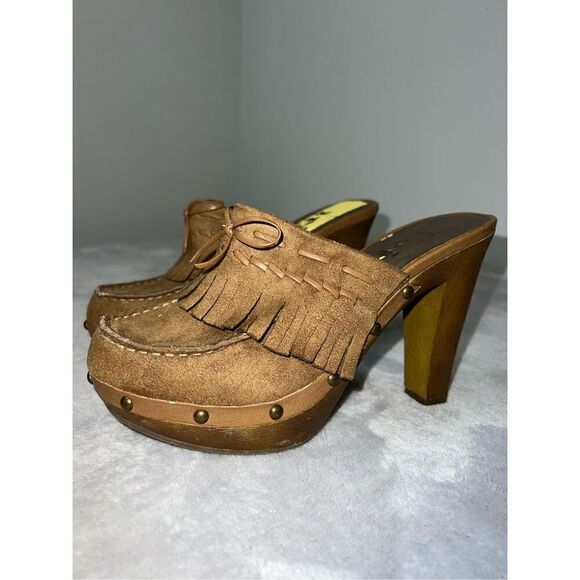 Vintage LEI Y2K Suede Fringe Chunky Platform Clog Mules Women’s 7 - Picture 3 of 7
